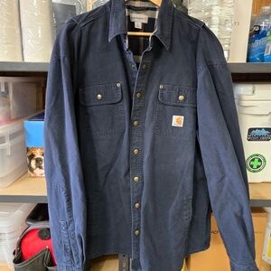 Denim blue flannel lined shirt jacket
